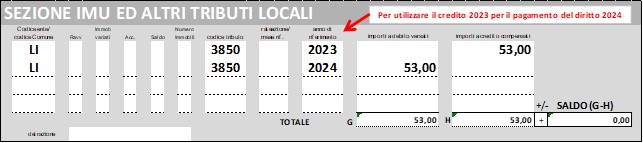 Esempio di compilazione di un F24 di una impresa individuale che ha versato due volte l’anno 2023