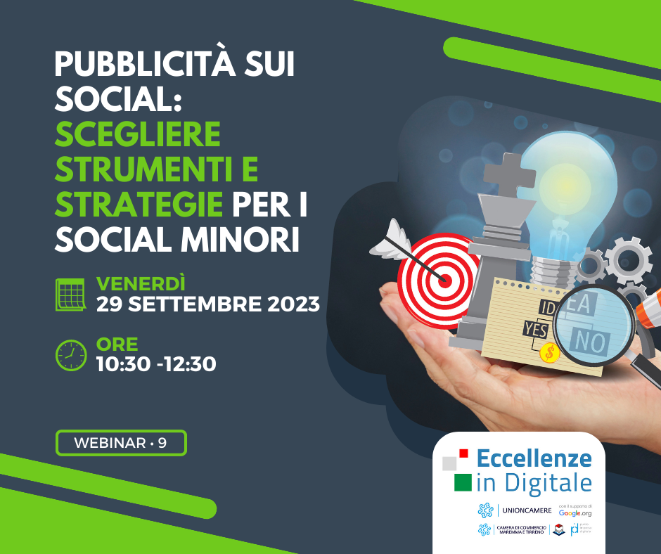 "Webinar: Pubblicità sui social: scegliere strumenti e strategie per i social minori"