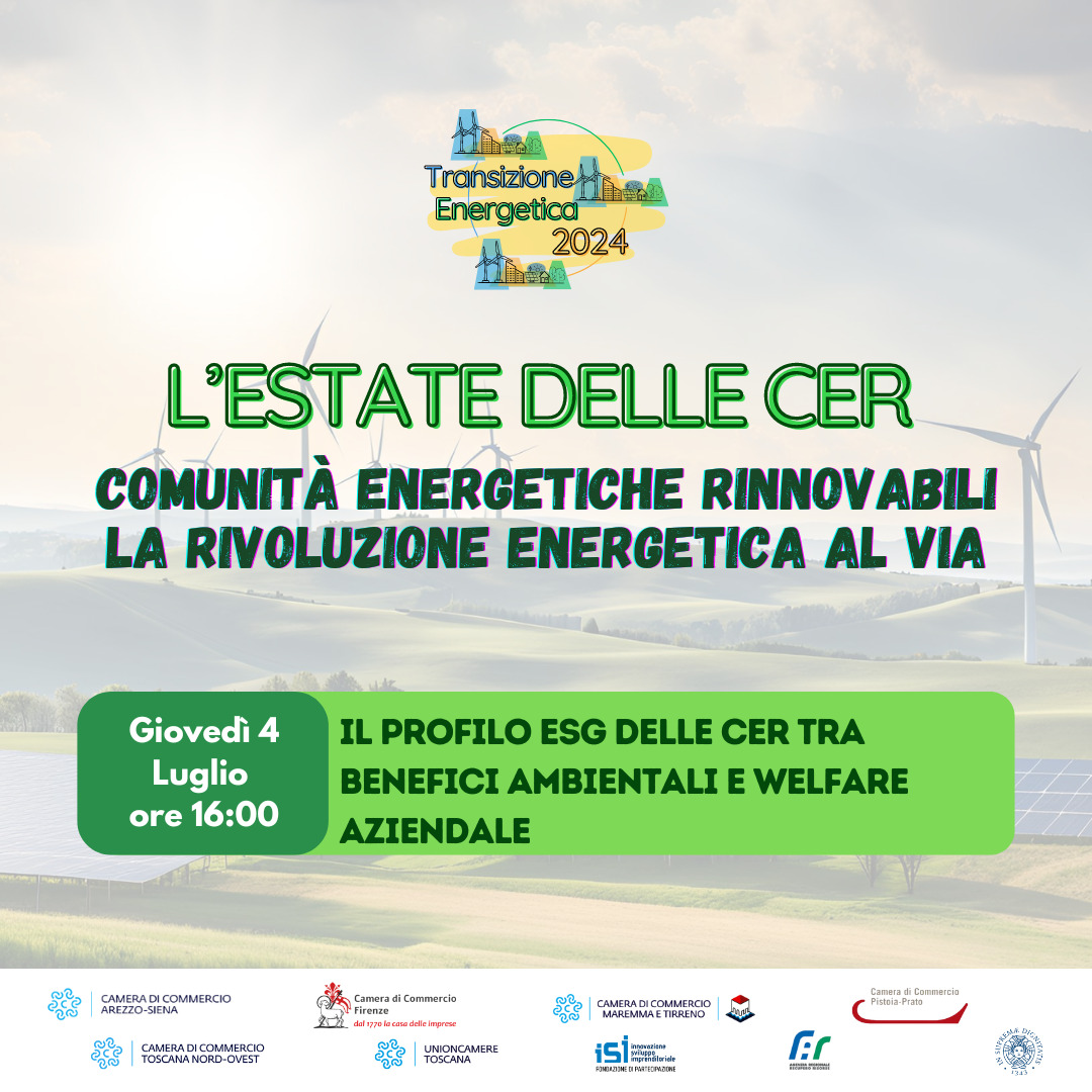 Webinar "L'ESTATE DELLE CER - Il profilo ESG delle Comunità Energetiche Rinnovabili tra benefici ambientali e welfare aziendale"