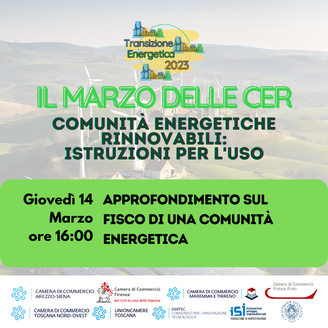 GIOVEDÌ 14 MARZO 2024 | 16:00-18:00 | Approfondimento sul Fisco di una Comunità Energetica 