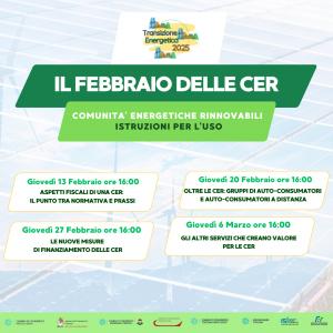 Comunità Energetiche Rinnovabili, istruzioni per l’uso: 4 nuovi webinar a febbraio Comunità Energetiche Rinnovabili, istruzioni per l’uso: 4 nuovi webinar a febbraio
